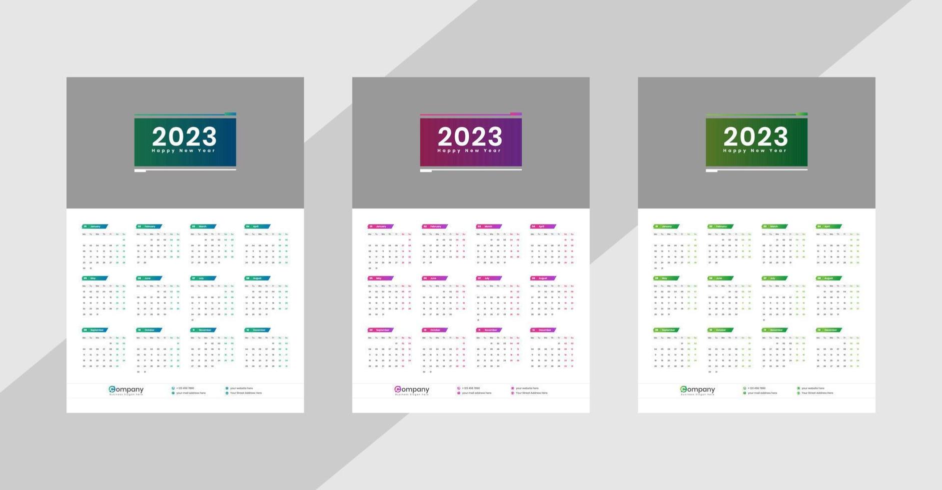 One Page Wall Calendar 2023 vector