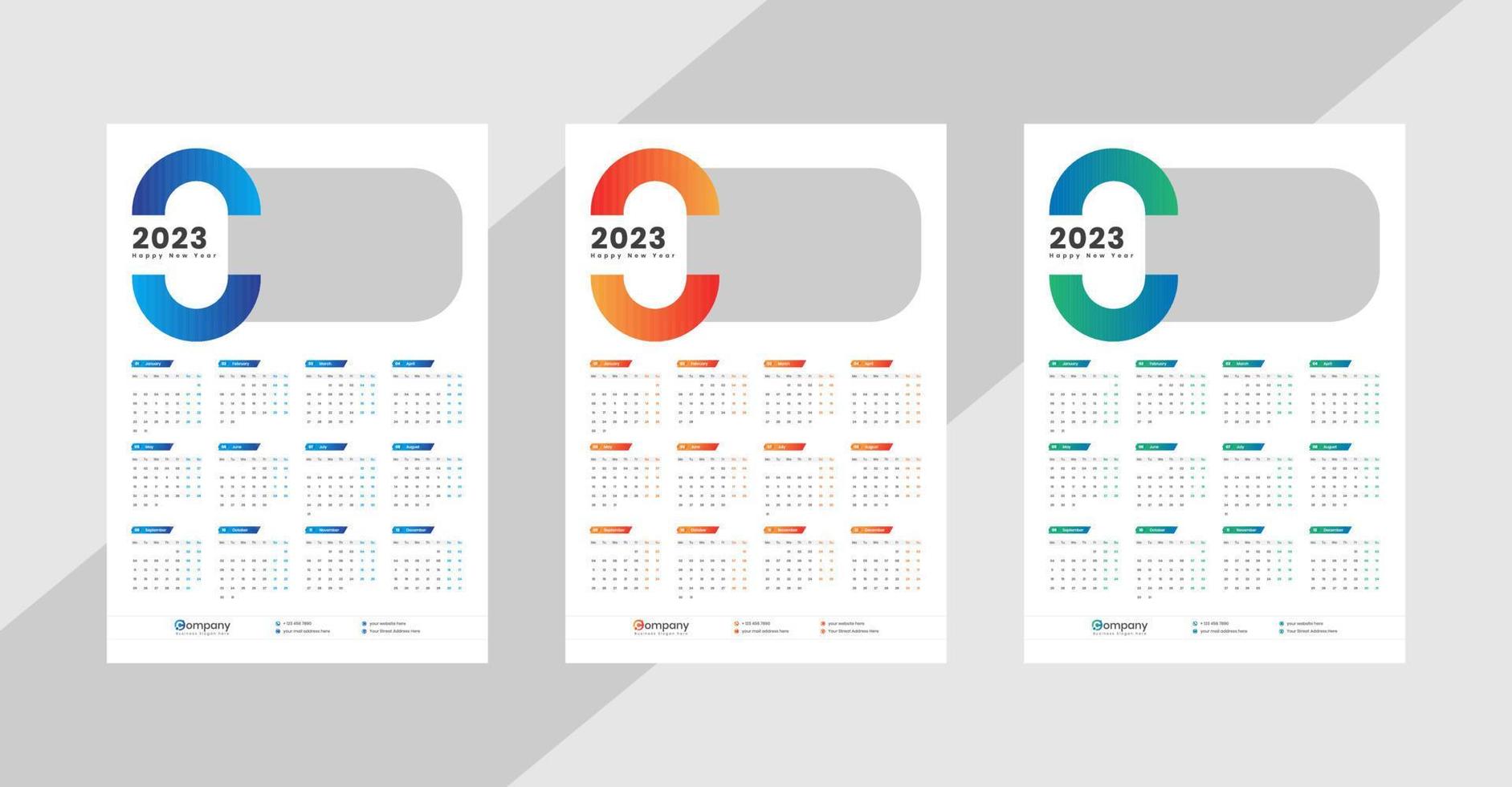 calendario de pared de una página 2023 vector