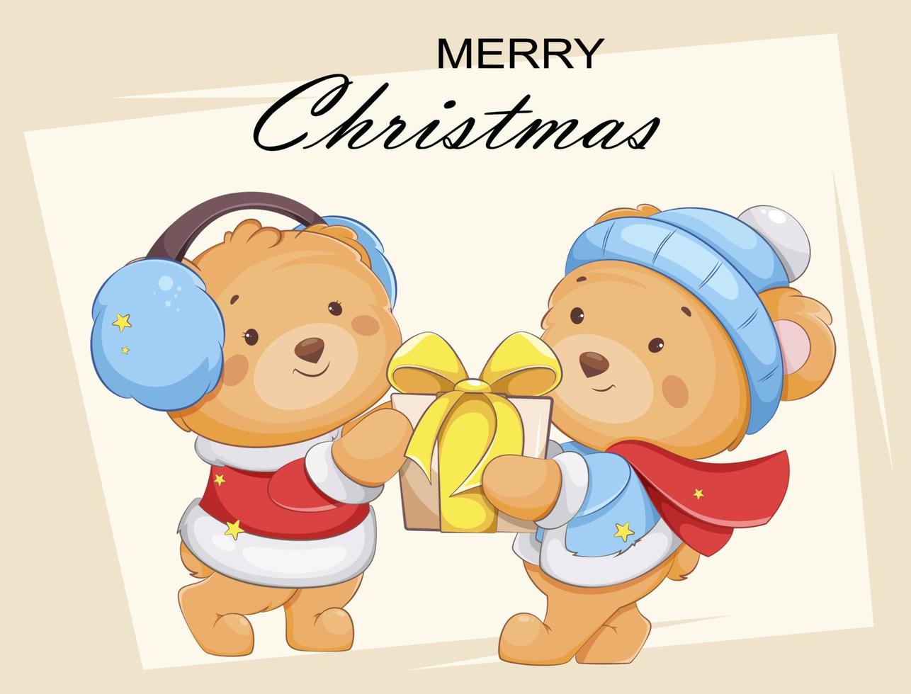 Two cute bears cartoon characters with gift box vector