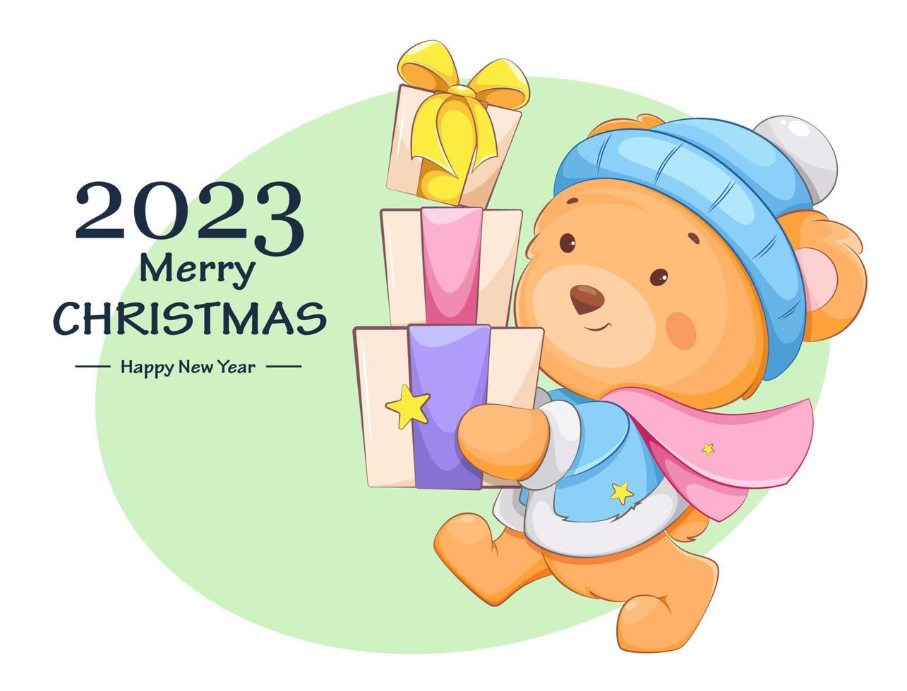Merry Christmas. Cute cartoon character bear vector