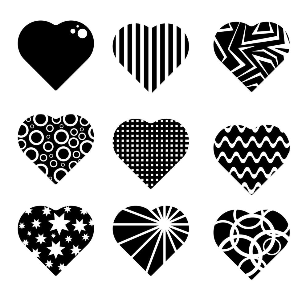 the flat black heart set vector