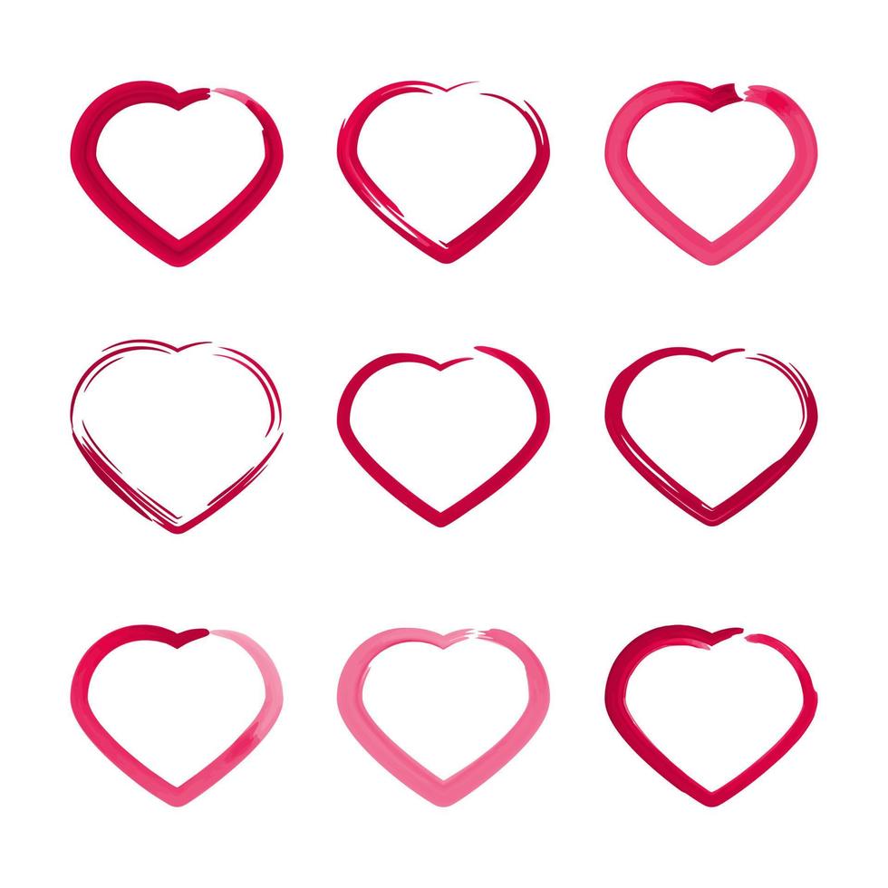 the red outline flat hearts set vector