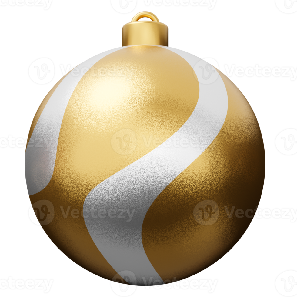 Gold and white Christmas bauble ball 3d render png