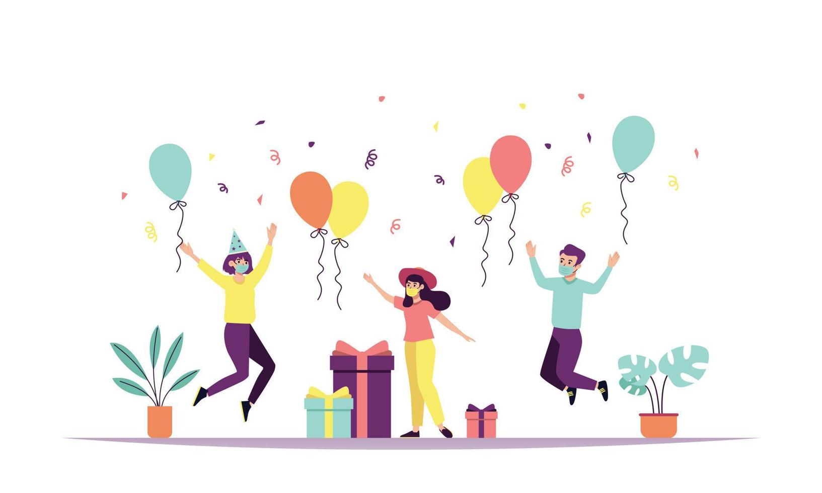 People's Birthday Celebration Party Flat Design Vector Illustration