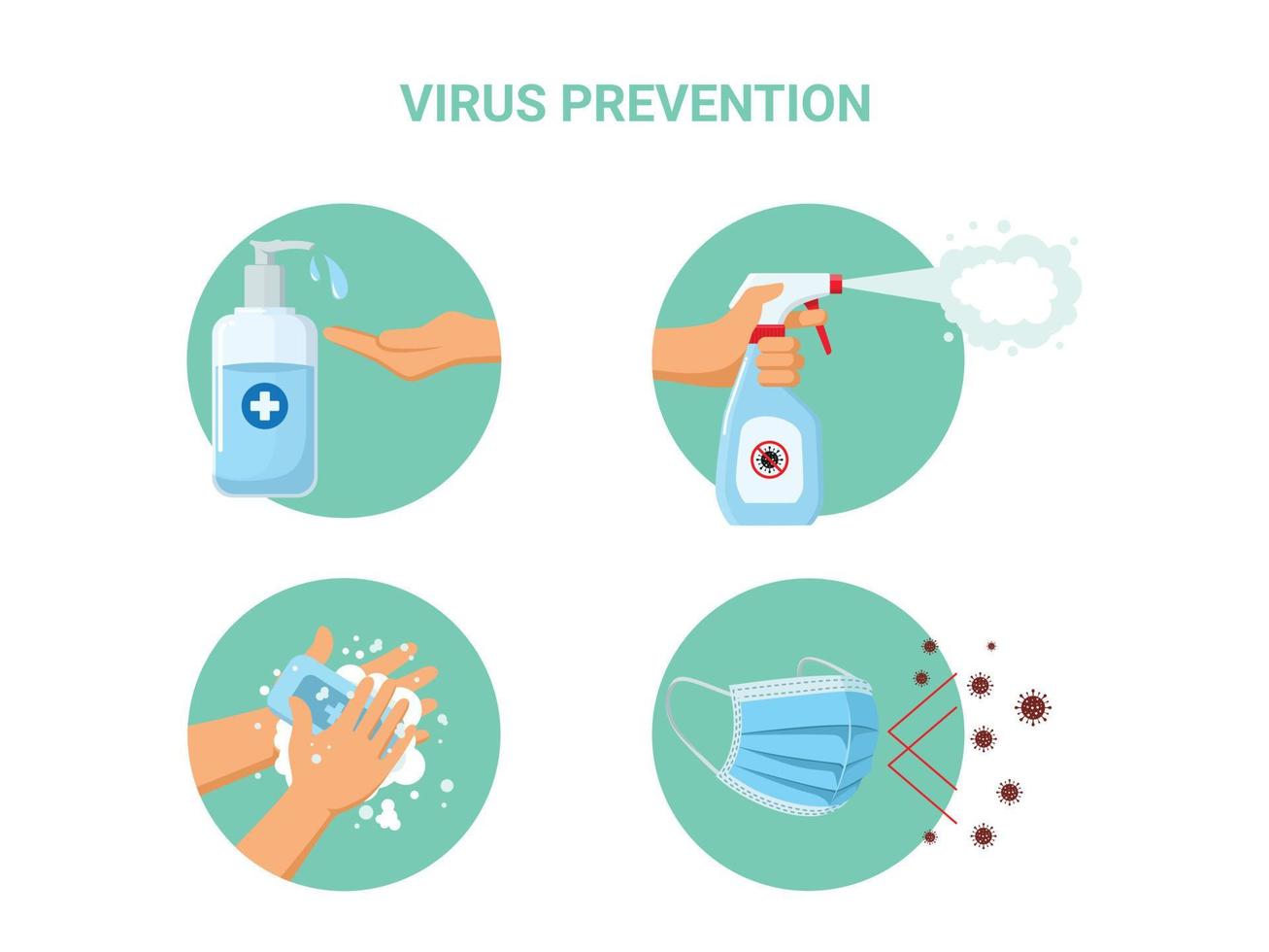 Set of Virus Prevention Vector Illustration Isolated on a white background. Healthcare Infographic.