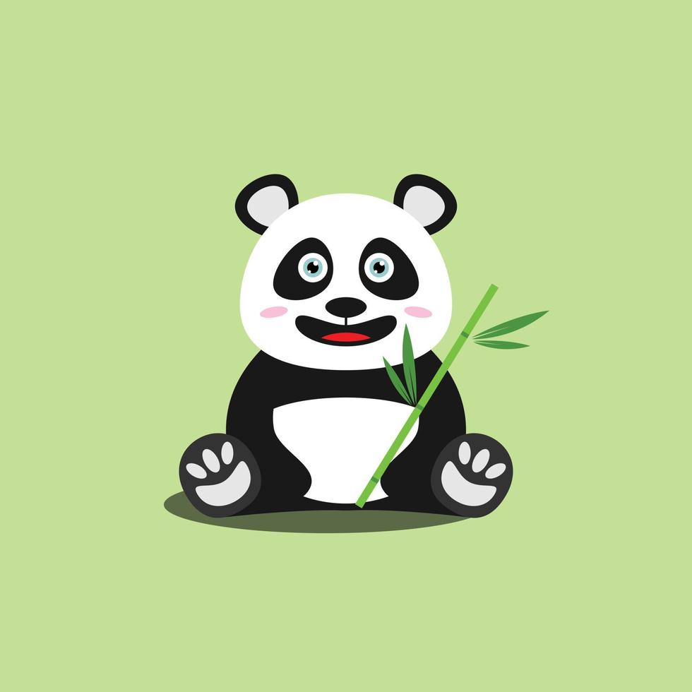 Cute Panda Flat Design Illustration, Cartoon Kawaii vector