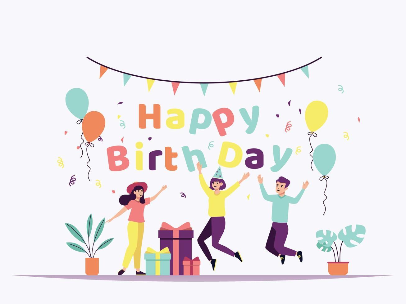 People's Birthday Celebration Party Flat Design Vector Illustration