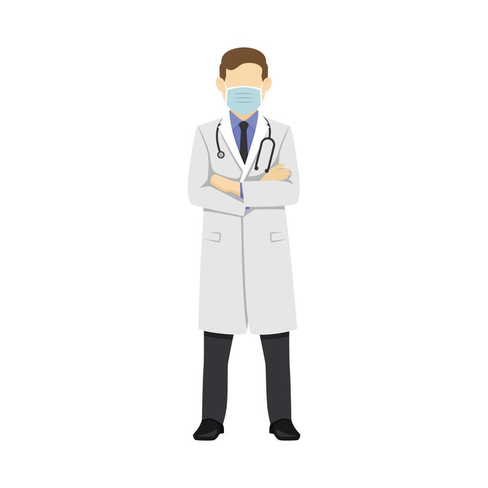 Doctor Standing with Arms Crossed Flat Design Vector Illustration