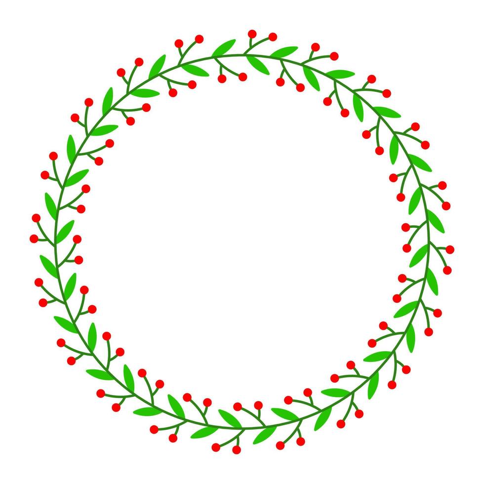 green and red Christmas floral wreath frame vector illustration