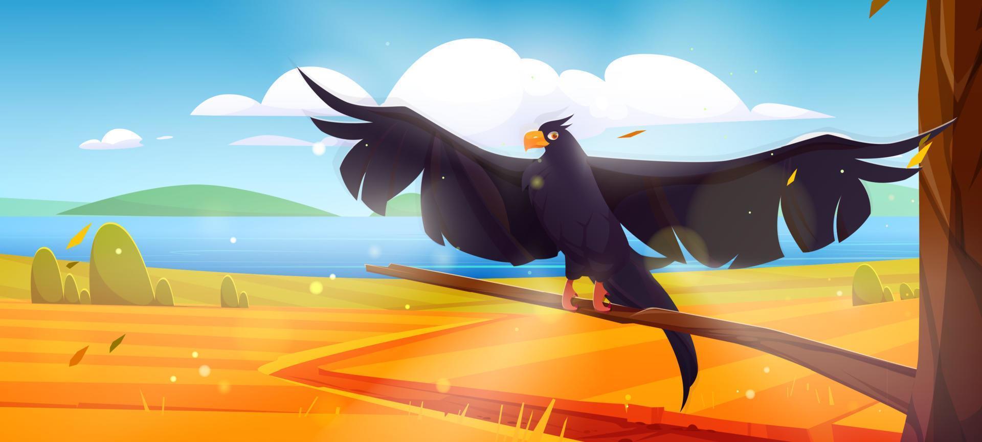 paisaje otoñal con cuervo negro vector