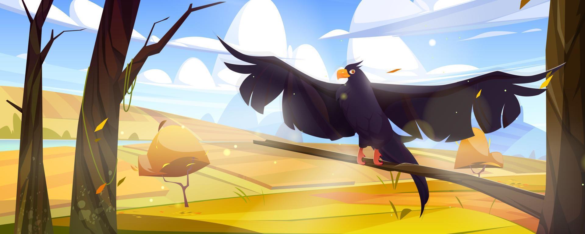 Autumn landscape with black raven vector