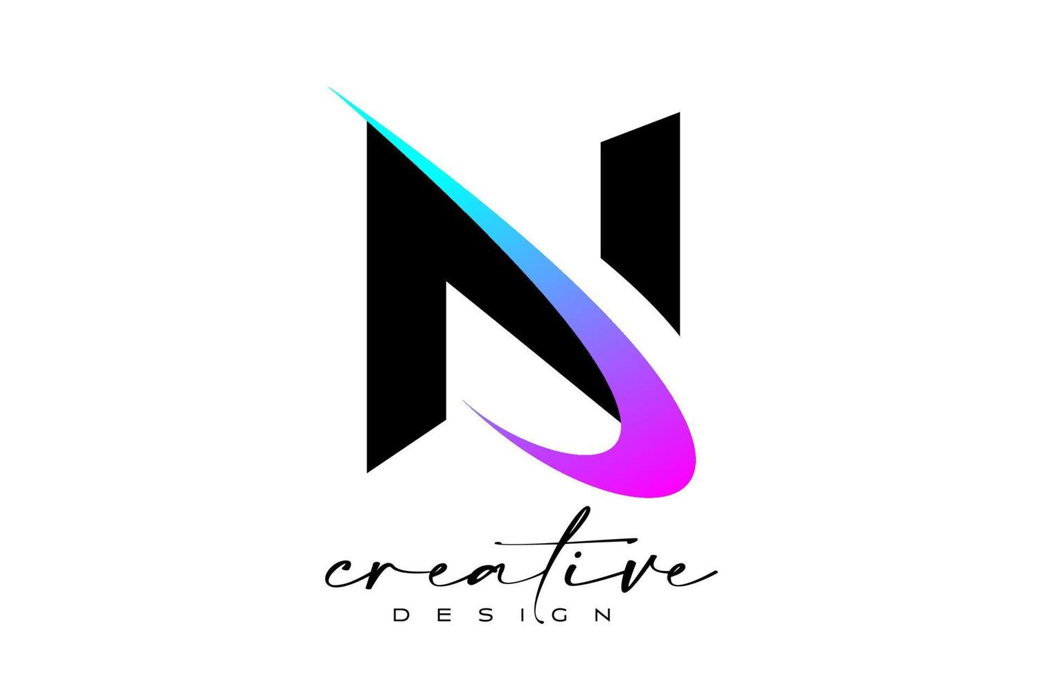 N Letter Logo Design with Creative Purple Blue Swoosh. Letter n Initial icon with curved shape vector