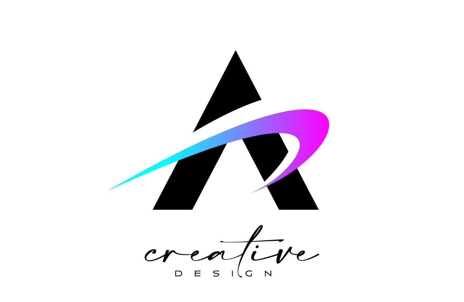 un diseño de logotipo de letra con un creativo swoosh azul púrpura. letra un icono inicial con vector de forma curva