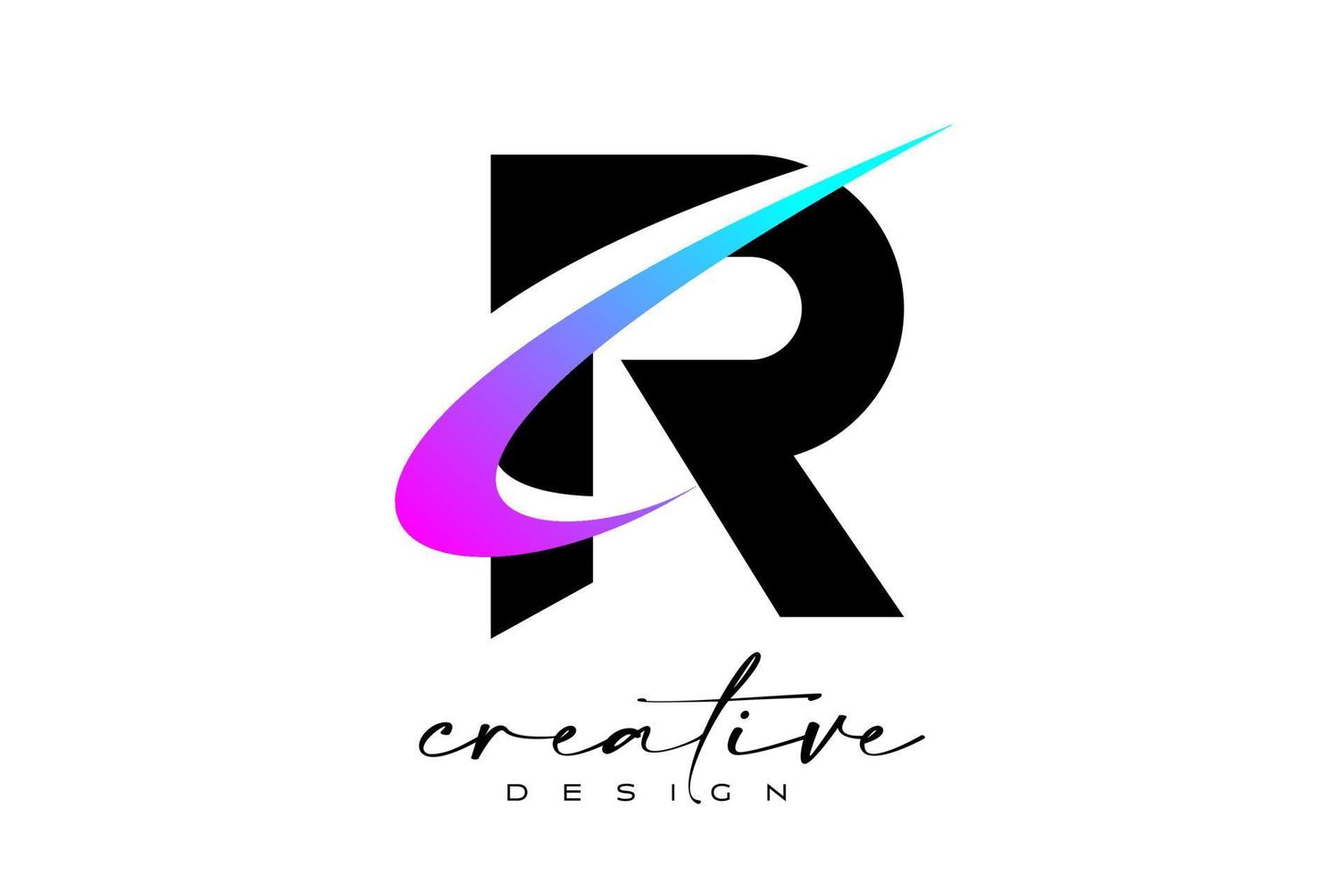 R Letter Logo Design with Creative Purple Blue Swoosh. Letter r Initial icon with curved shape vector