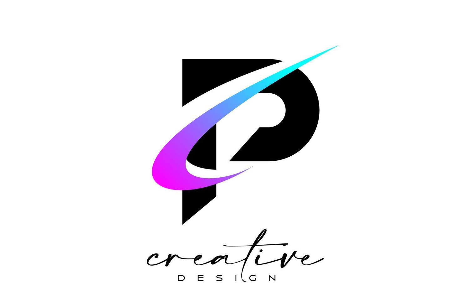 diseño de logotipo de letra p con creativo swoosh azul púrpura. icono inicial de letra p con vector de forma curva