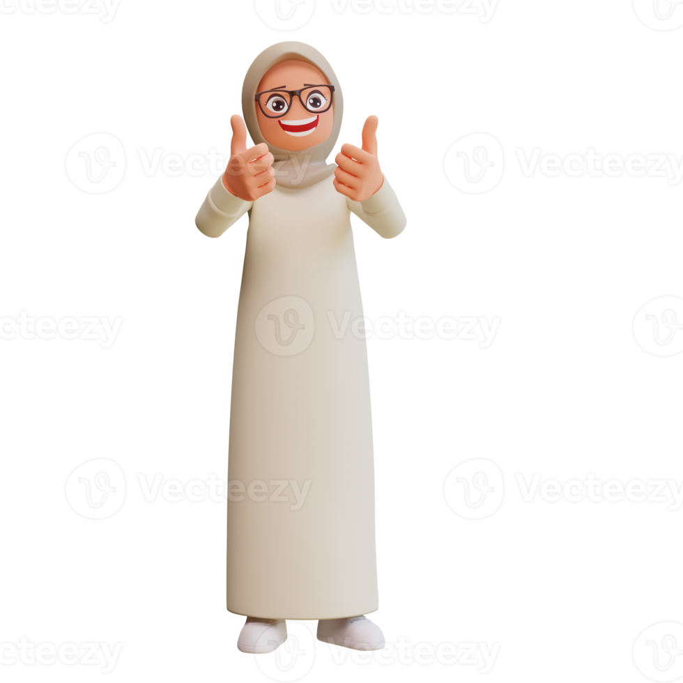 3d render muslim woman showing thumbs up png