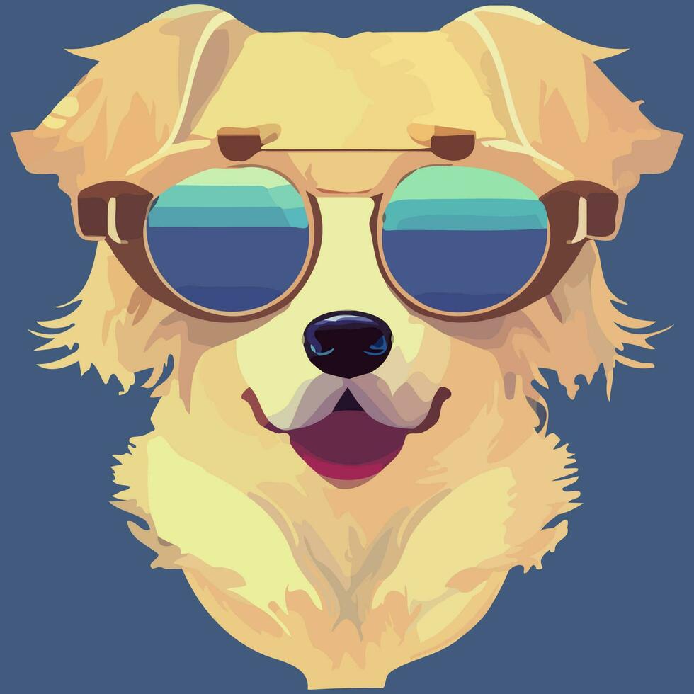 gráfico vectorial de ilustración de golden retriever con gafas de sol aislado bueno para logotipo, icono, mascota, imprimir o personalizar su diseño vector