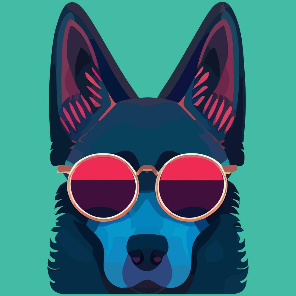 illustration Vector graphic of colorful German shepherd wearing sunglasses isolated good for poster, mascot, print or customize your design