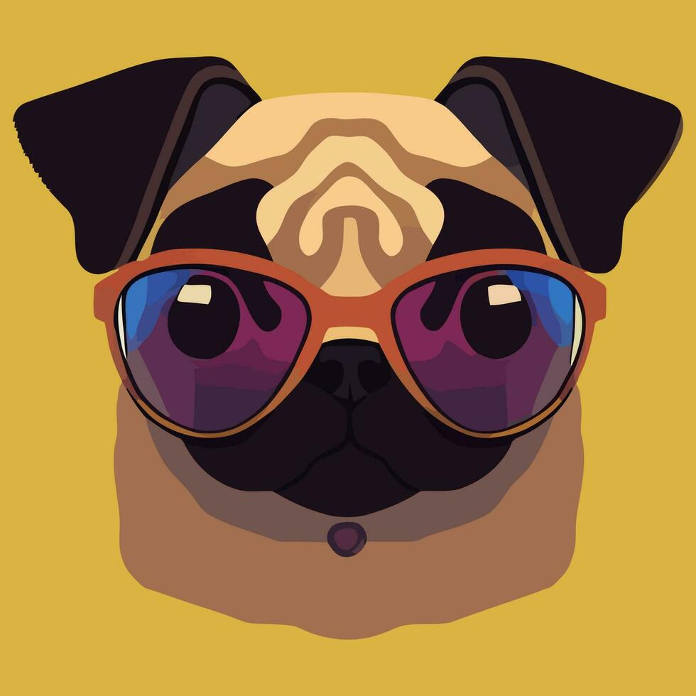 gráfico vectorial de ilustración de pug con gafas de sol aislado bueno para logotipo, icono, mascota, imprimir o personalizar su diseño vector