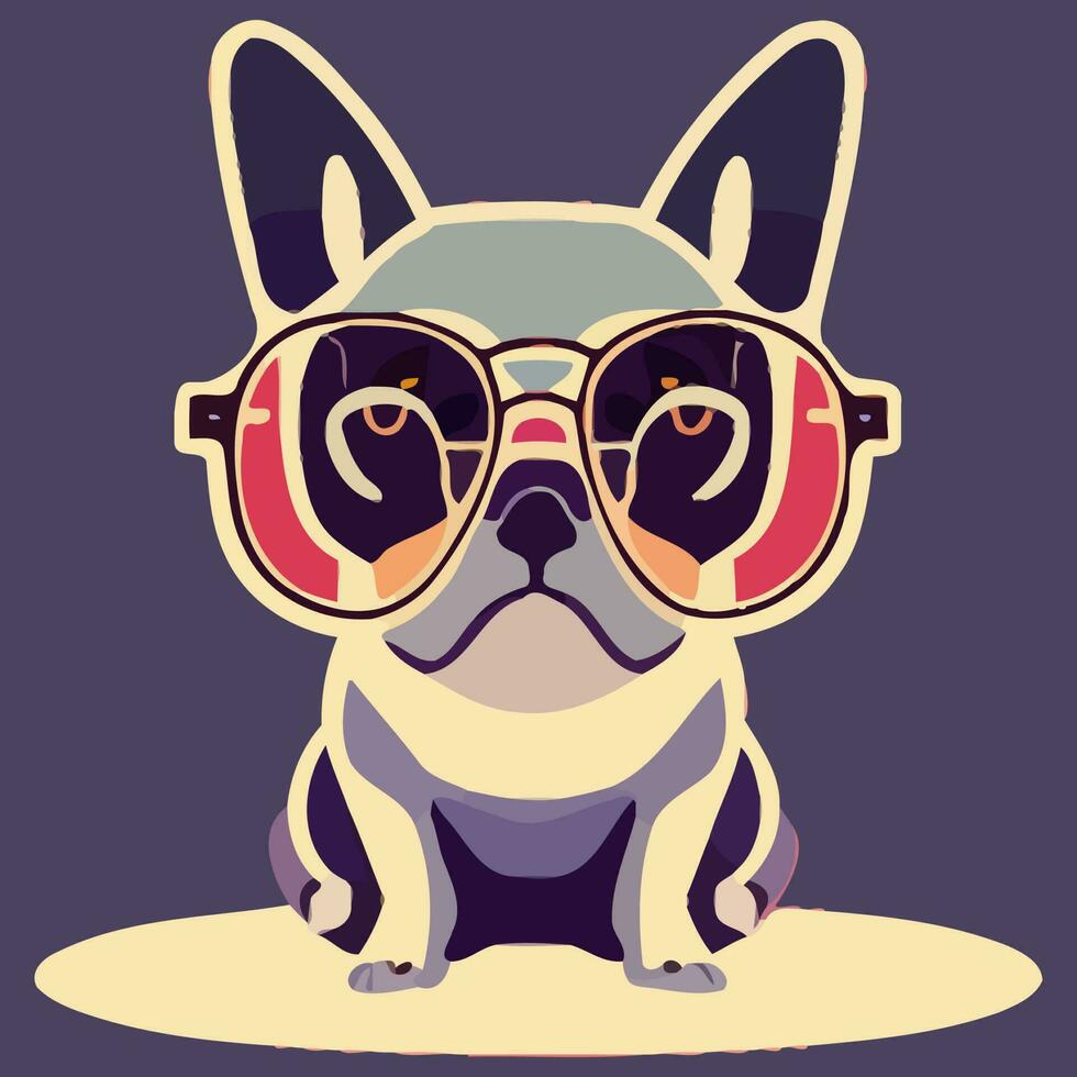 gráfico vectorial de ilustración de bulldog francés con gafas de sol aislado bueno para logotipo, icono, mascota, imprimir o personalizar su diseño vector