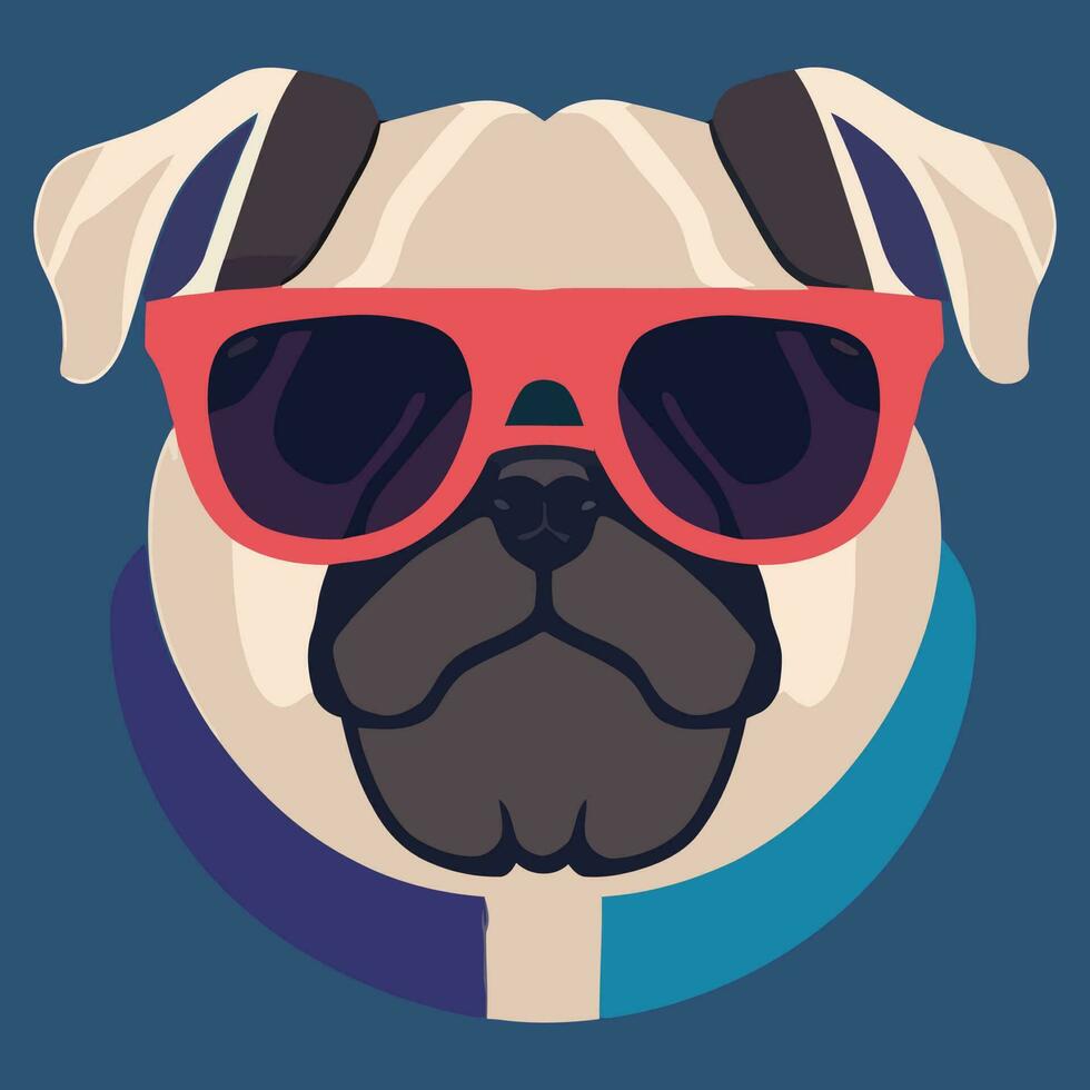 gráfico vectorial de ilustración de pug con gafas de sol aislado bueno para logotipo, icono, mascota, imprimir o personalizar su diseño vector