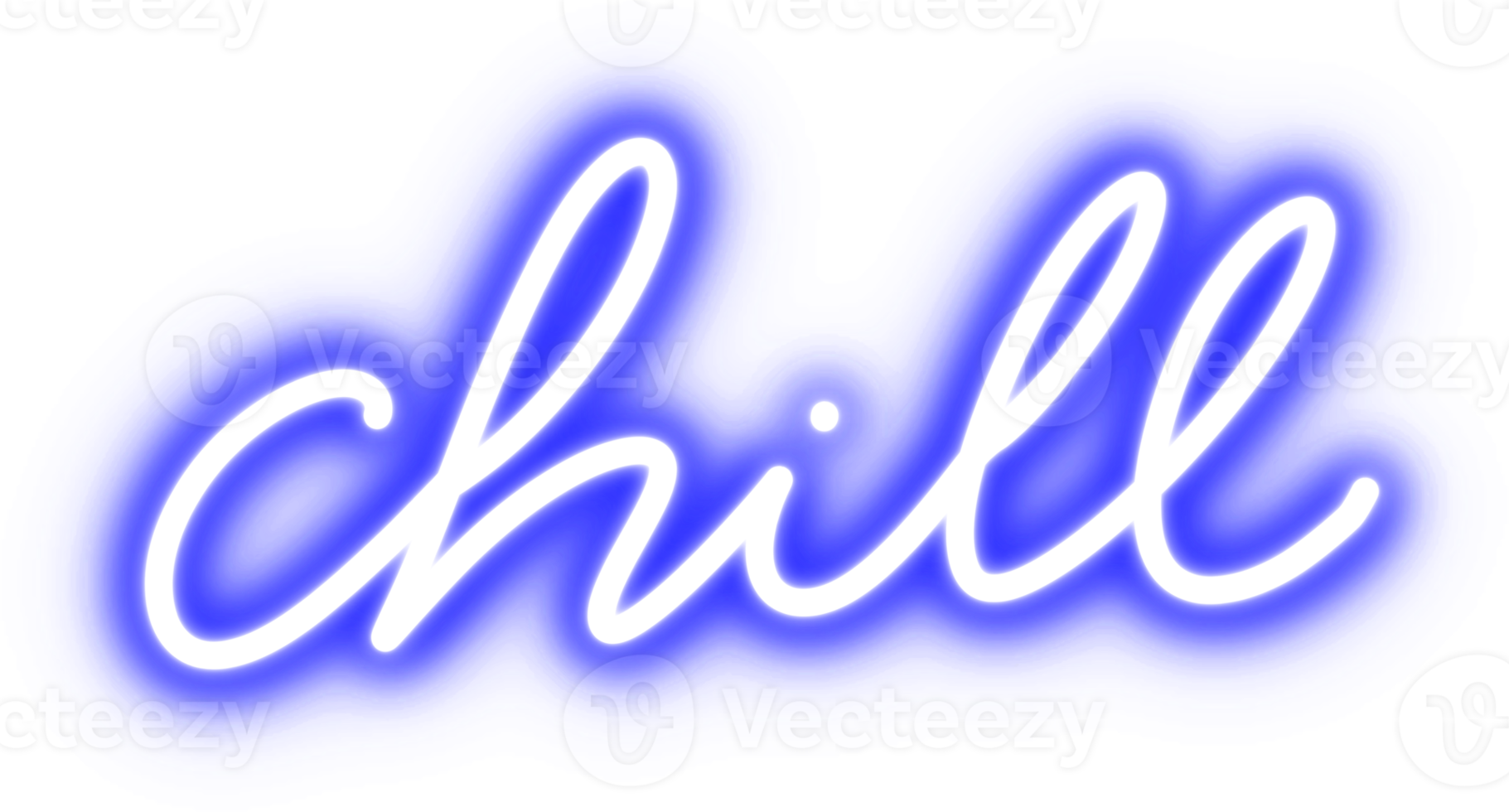 Chill-Text im Neonlicht für Gestaltungselement. blaue Glühbirne Neonlicht isolierter Hintergrund png