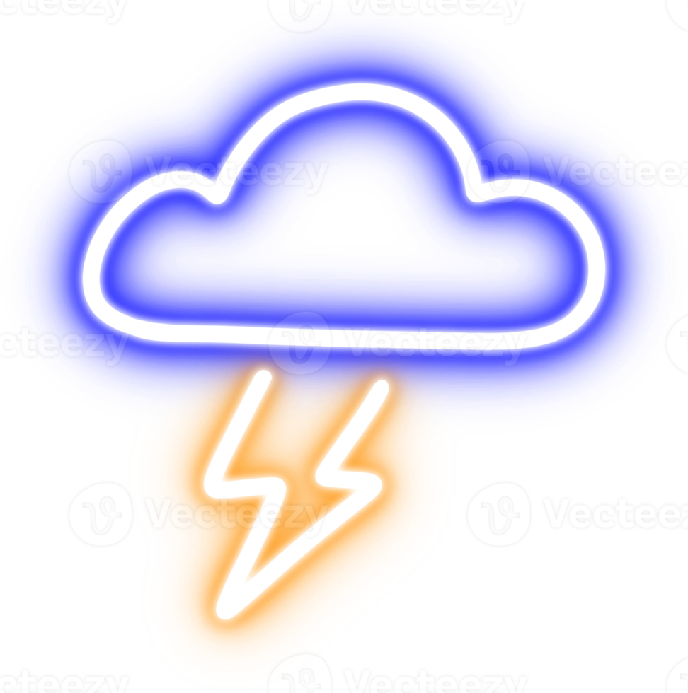 thunder cloud in neon light for design element. orange and blue bulb neon light isolated background png