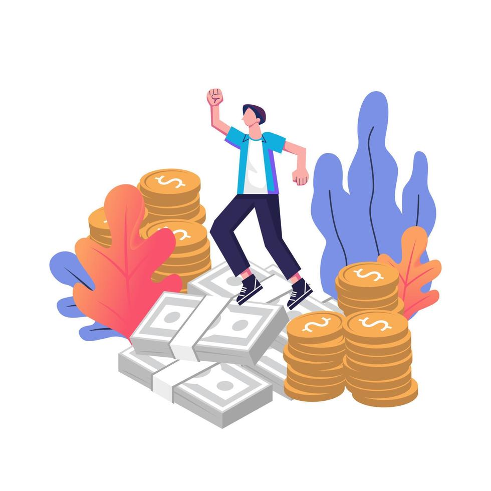 Happy successful businessman with lots of money vector