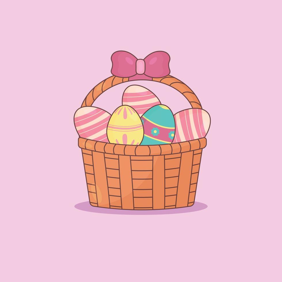 canasta de pascua con huevos de colores vector