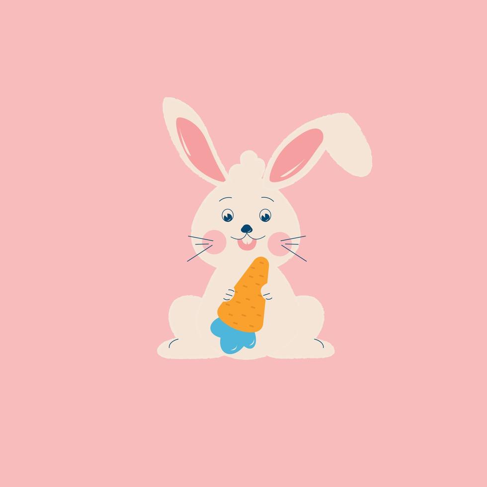 Single white cartoon rabbit with a carrot vector