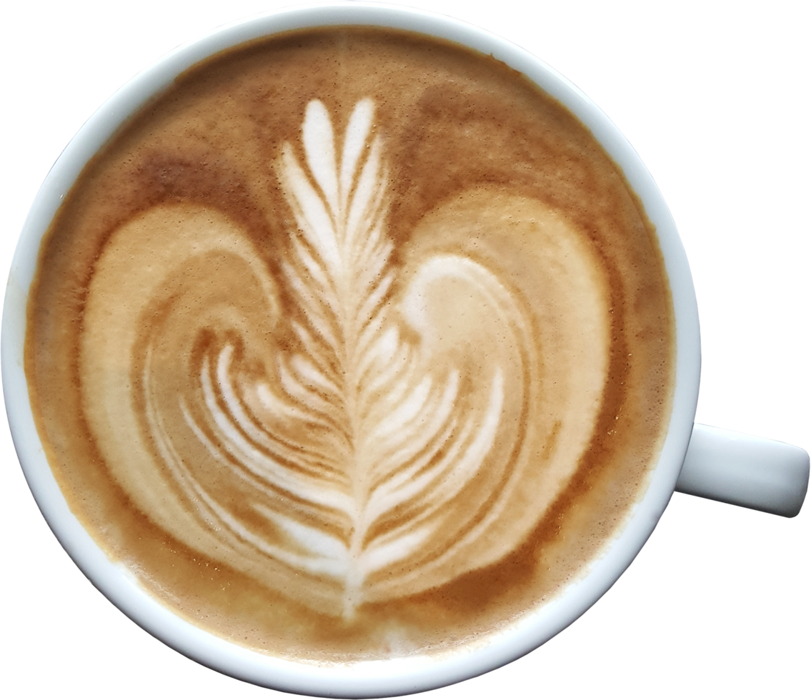 vista superior de una taza de café latte art sobre fondo de madera. png