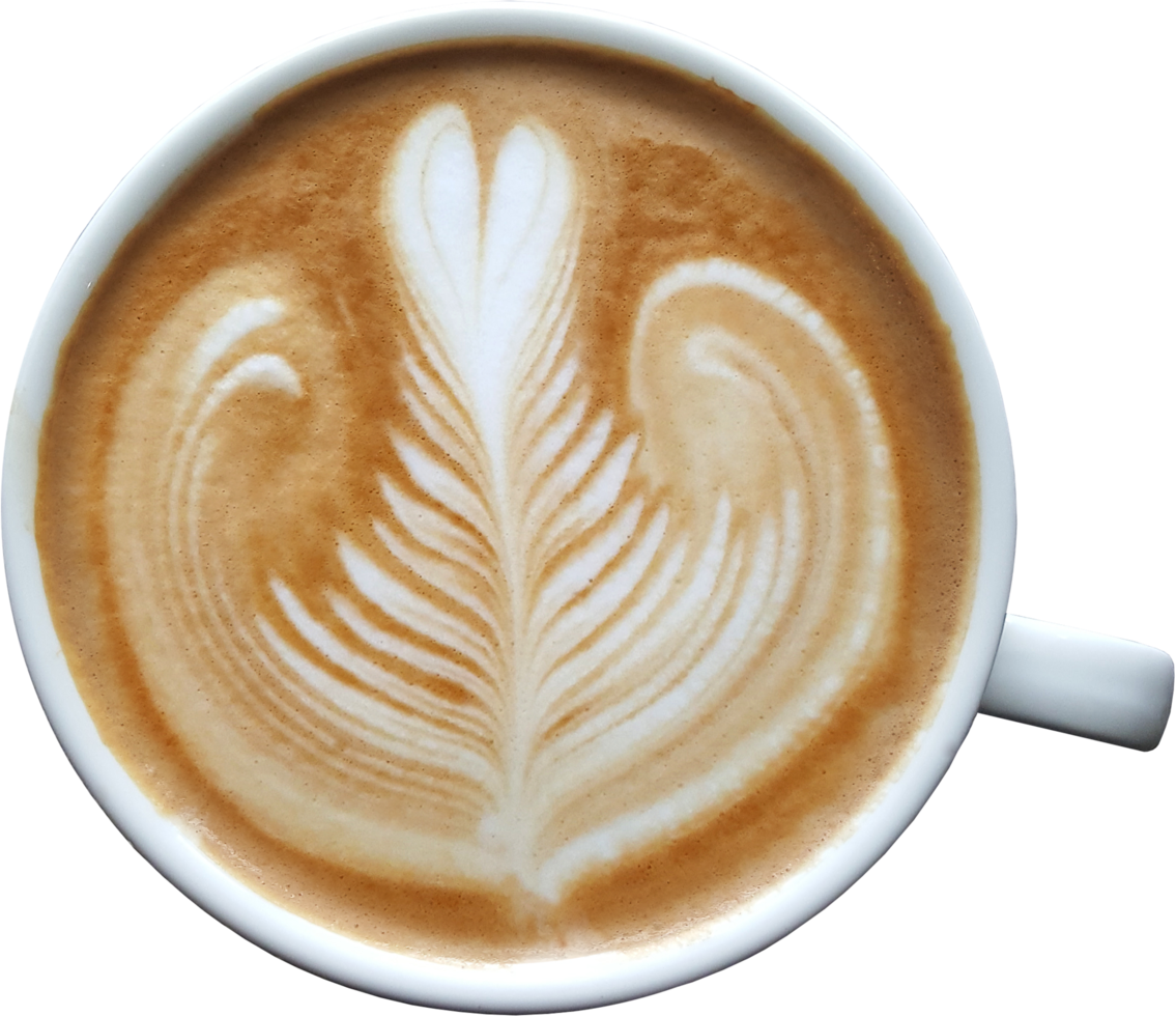 vista superior de uma caneca de café latte art em fundo de madeira. png