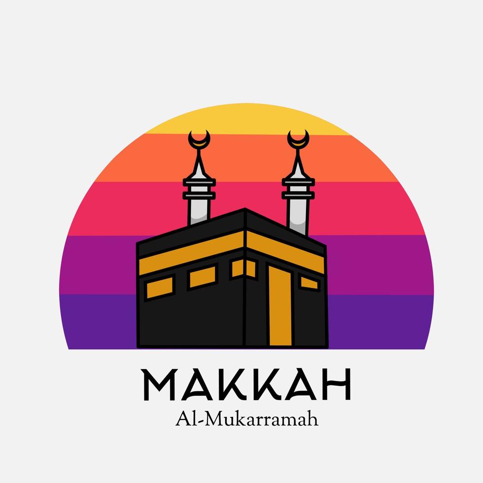 illustration vector of makkah al-mokarramah in sunset view,islamic building,perfect for print,etc.