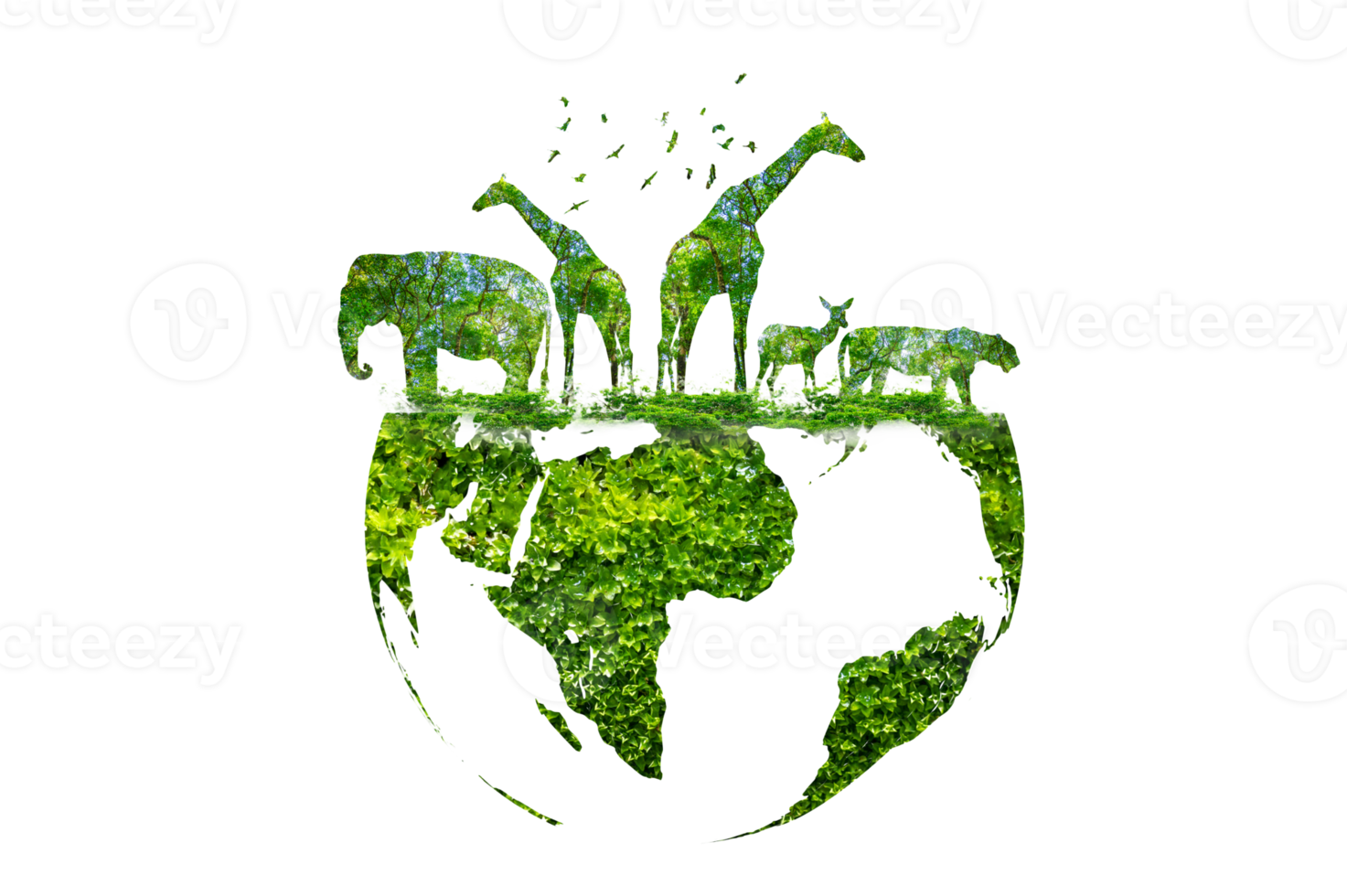Wildtierschatten in einem grünen Globus isolieren auf transparentem Hintergrund png-Datei png