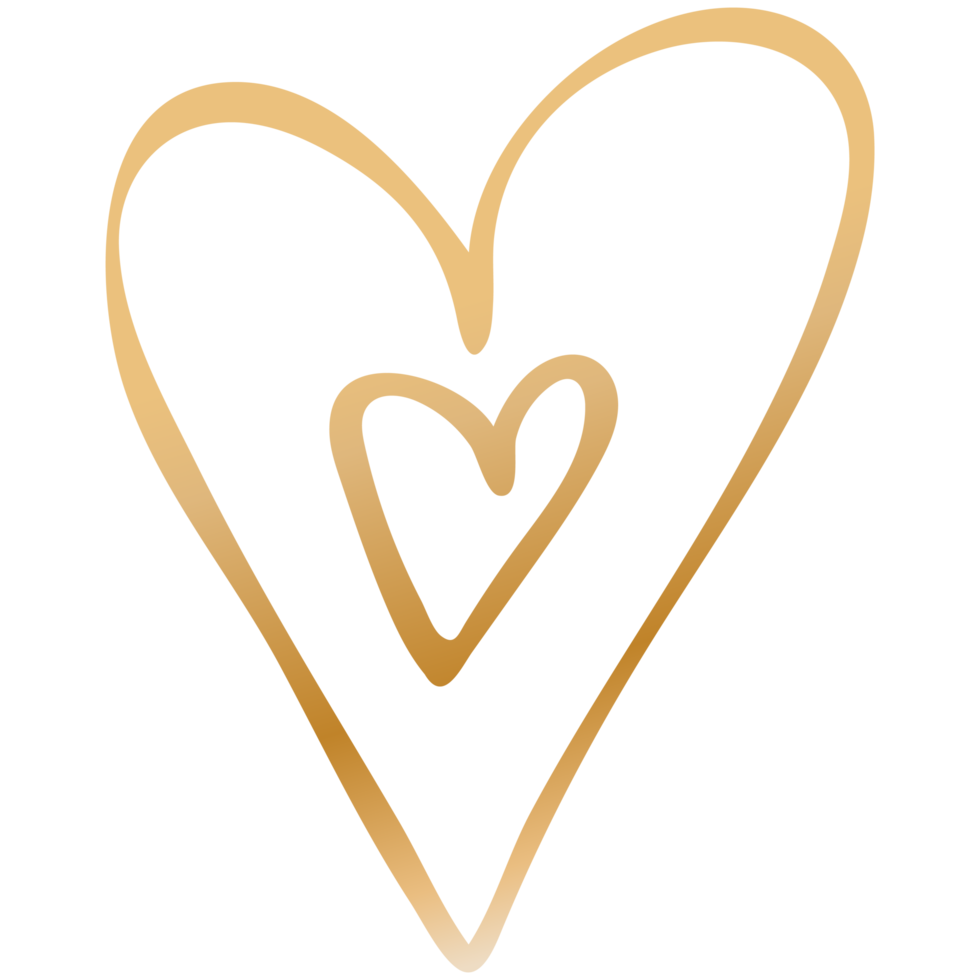 Simple golden doodle hand drawn heart. Isolated design element for valentine's day, wedding, romance png