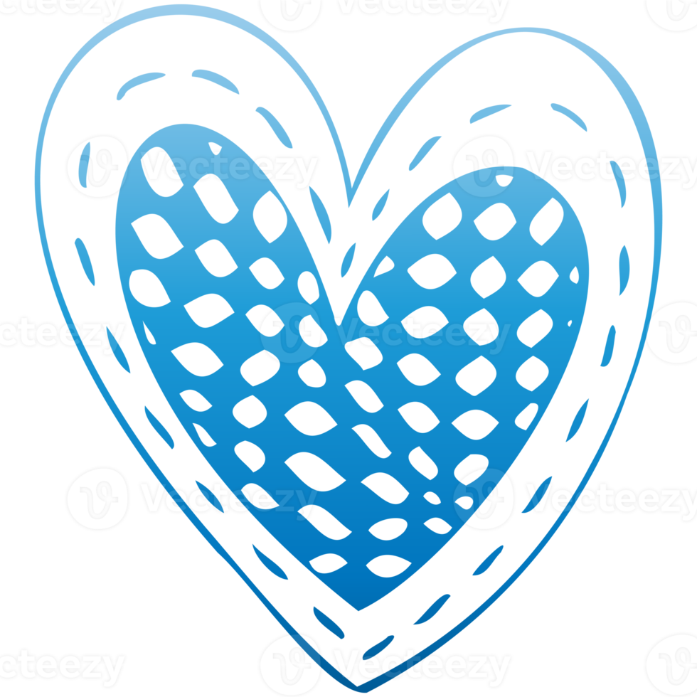 Simple blue doodle heart. Isolated design element for valentine's day, wedding, romance. Transparent PNG clipart