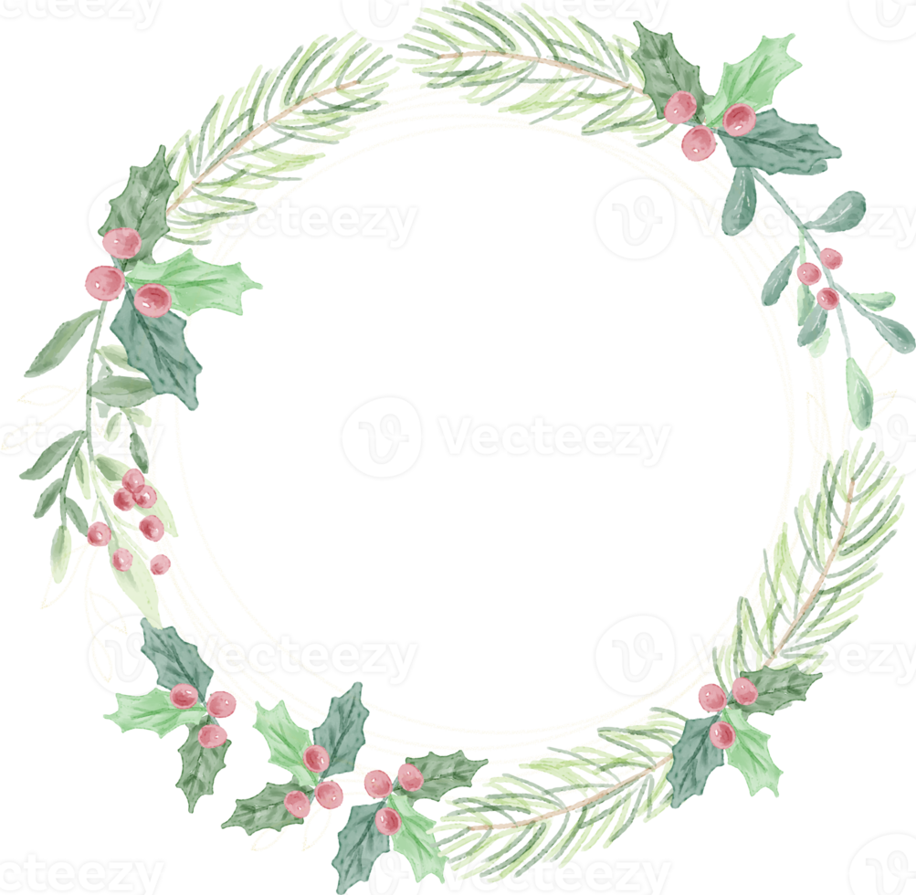 minimal Christmas watercolor leaf wreath frame png