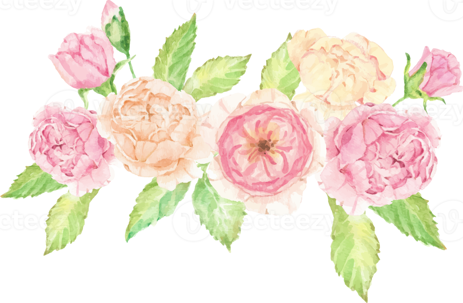 corona de ramo de rosas acuarela con marco dorado png