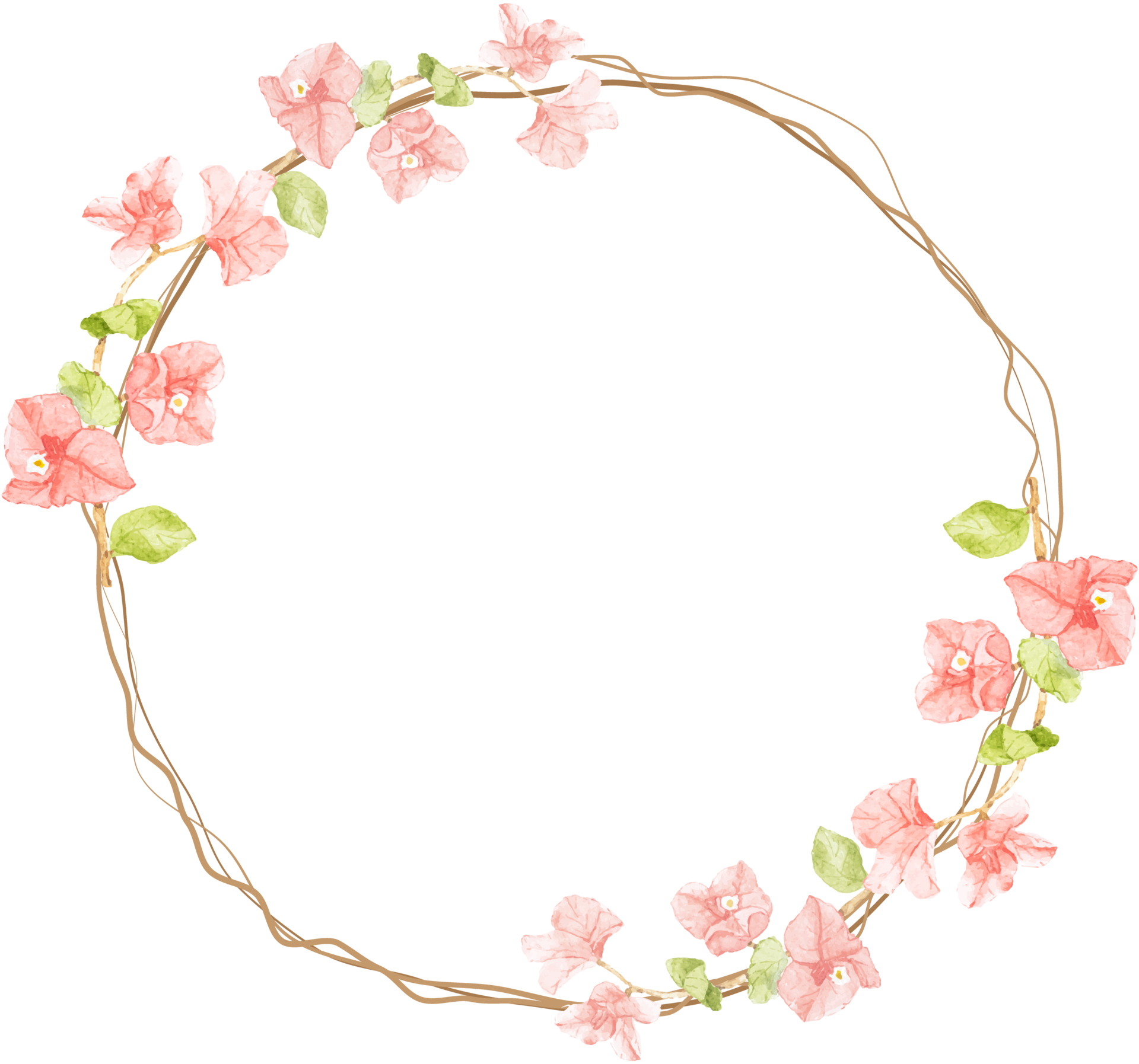 watercolor pink Bougainvillea with dry twig wreath frame 13441929 PNG