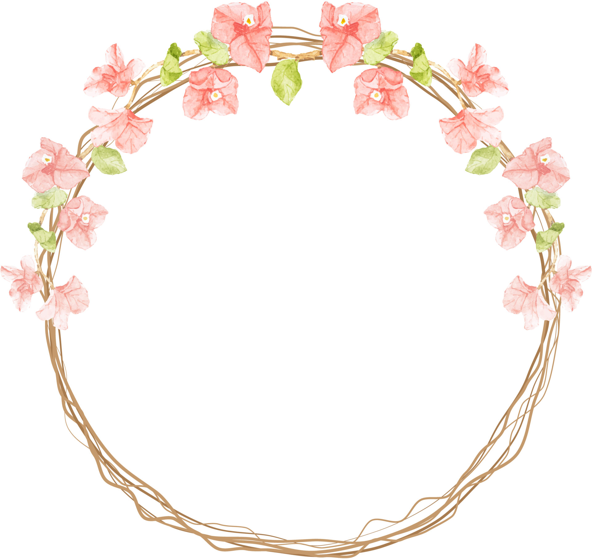 watercolor pink Bougainvillea with dry twig wreath frame 13441931 PNG