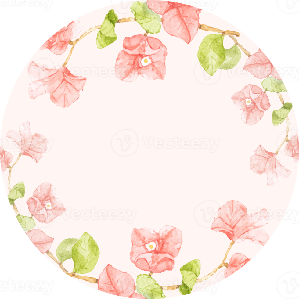 watercolor pink bougainvillea  round wreath frame sticker png