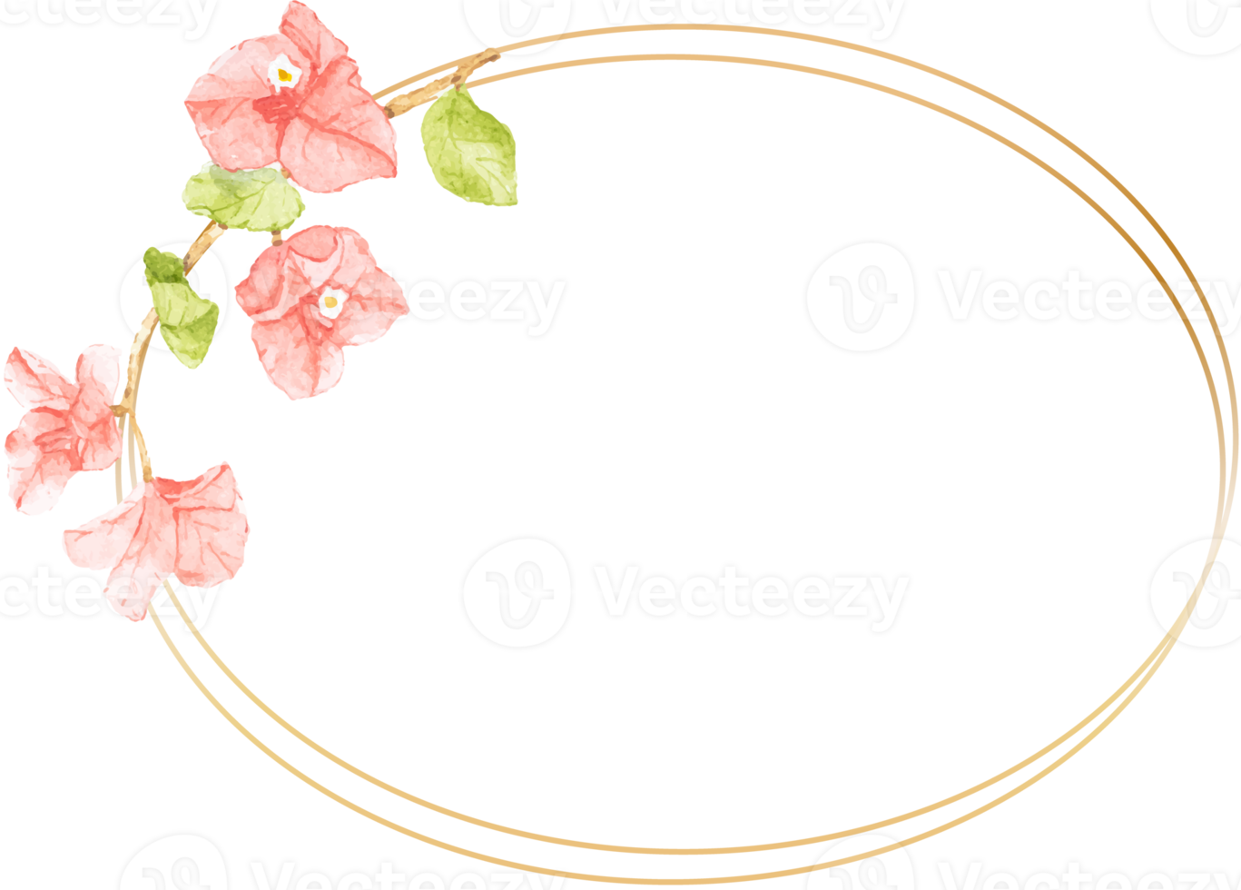 waterverf roze bougainvillea bloem boeket met gouden krans kader met kopiëren ruimte png