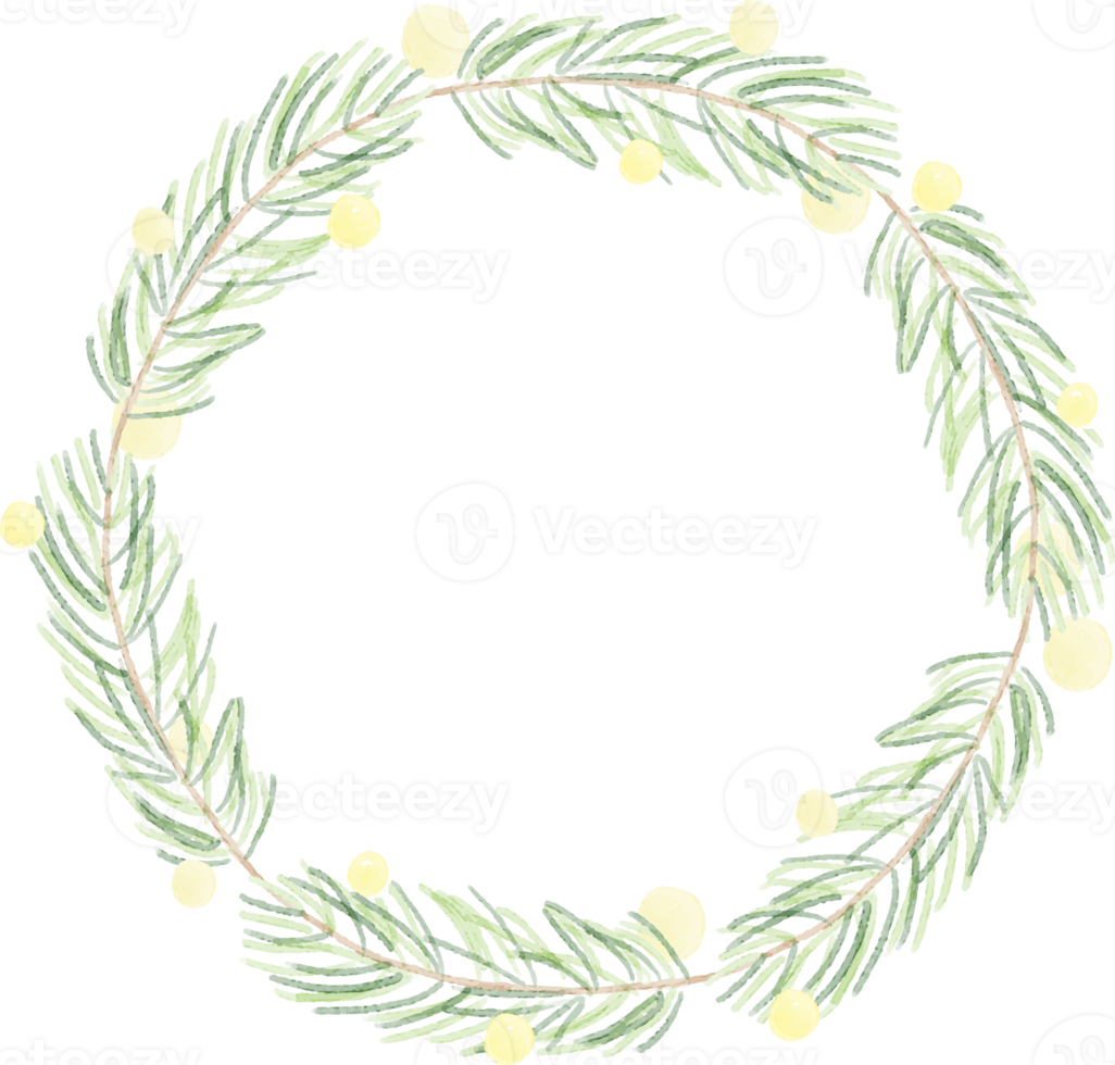 minimal Christmas watercolor leaf wreath frame png