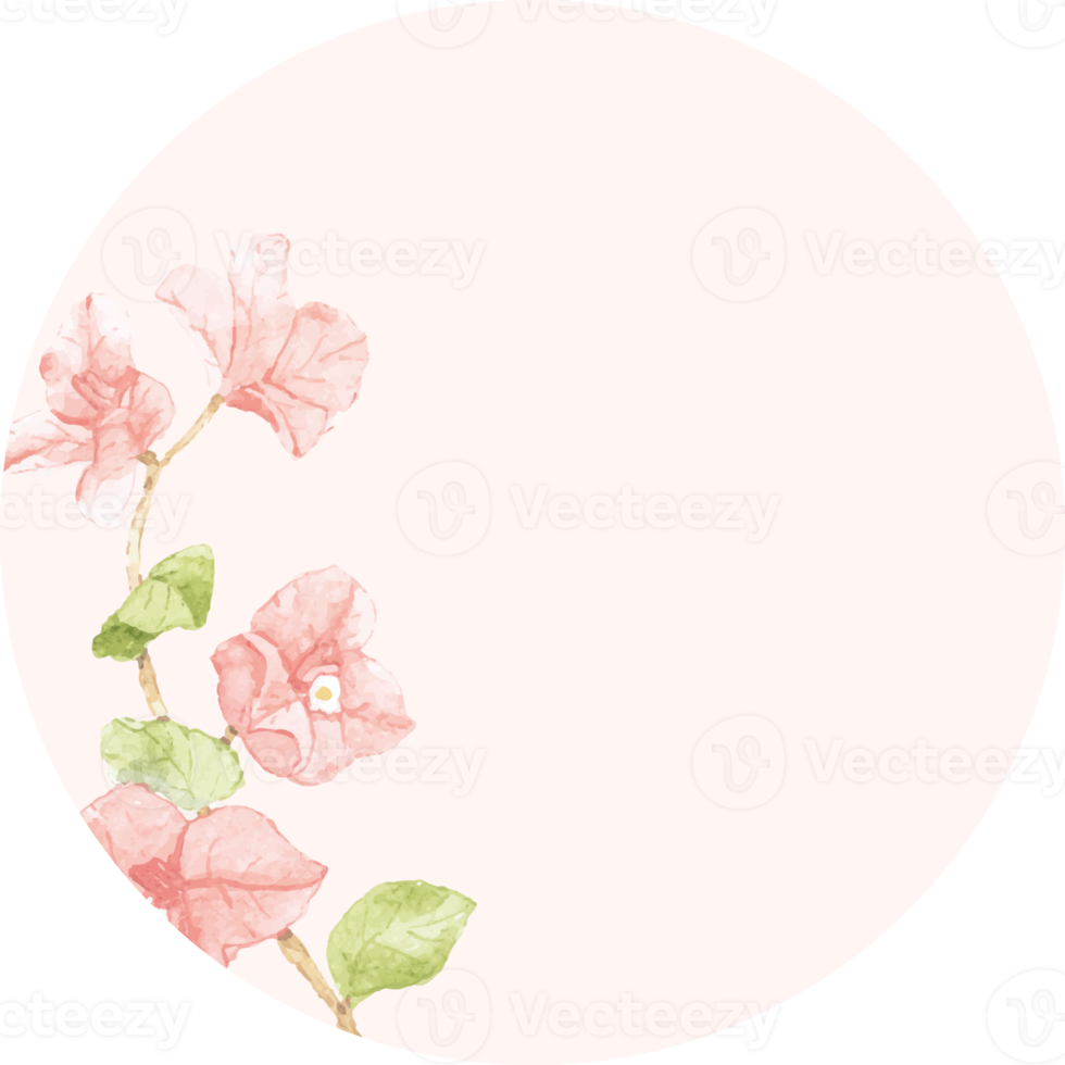 watercolor pink bougainvillea  round wreath frame sticker png