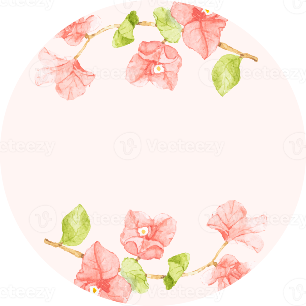watercolor pink bougainvillea  round wreath frame sticker png