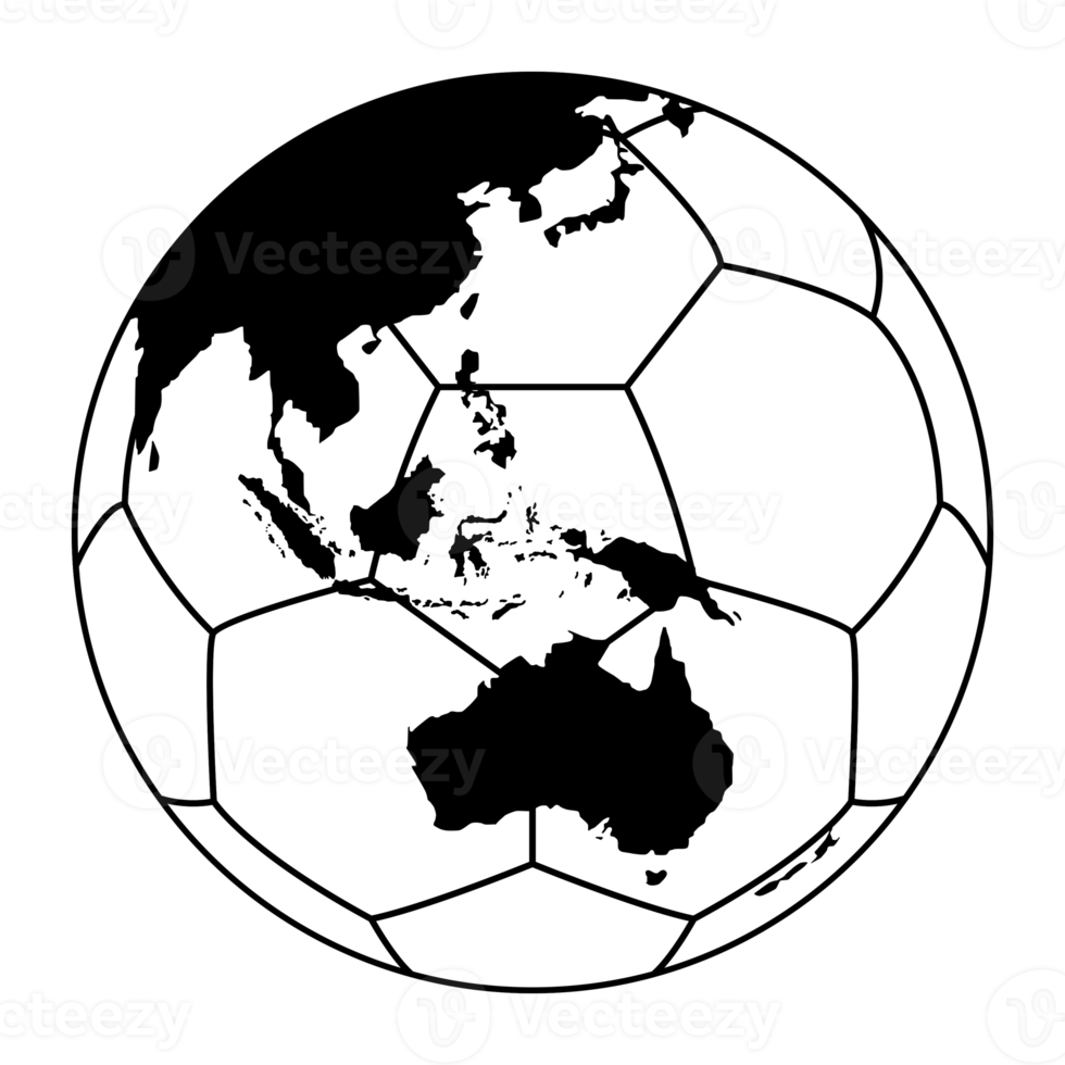 World Map on the Foot Ball Silhouette for Icon, Symbol, Pictogram, Sport News, Art Illustration, Apps, Website or Graphic Design Element. Format PNG