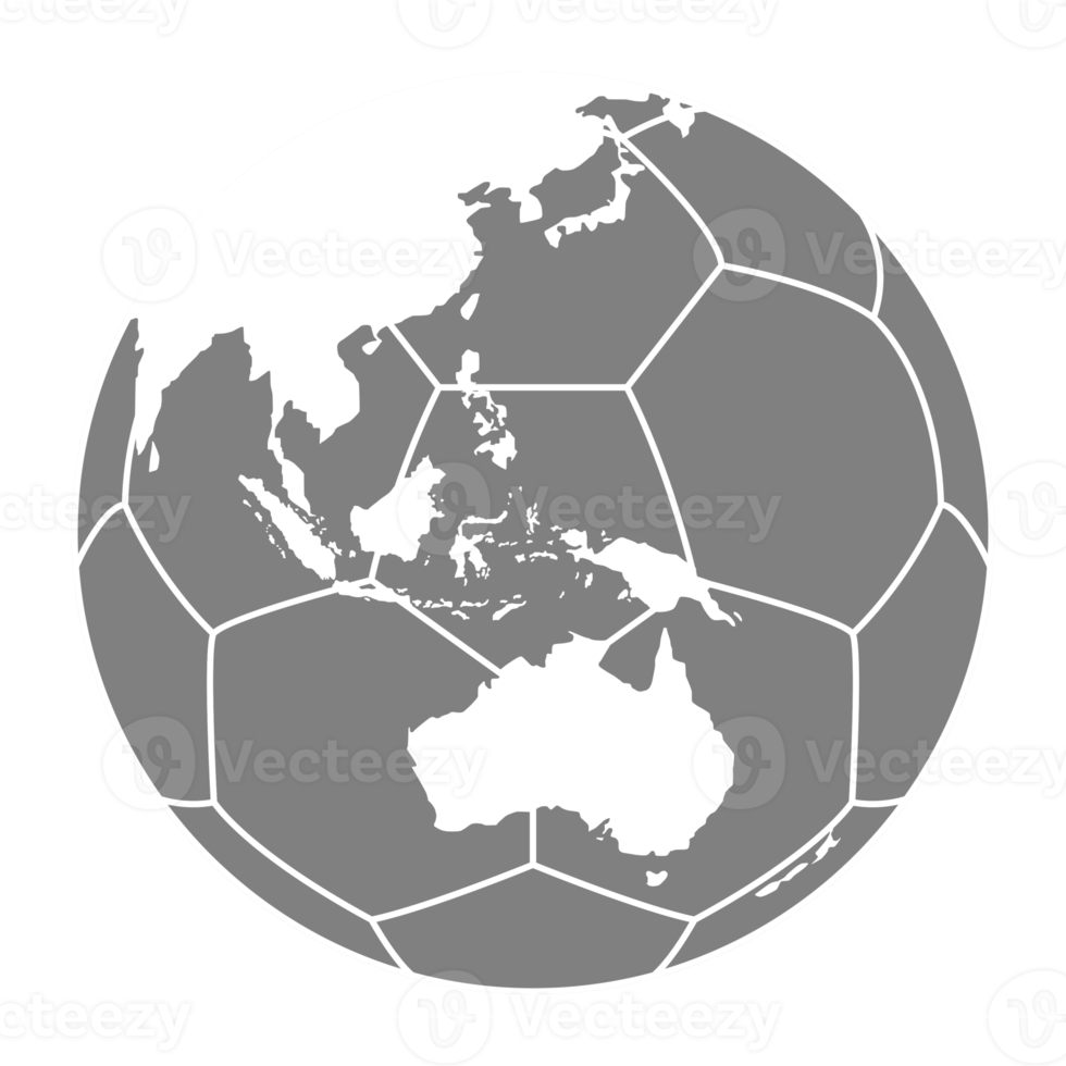 World Map on the Foot Ball Silhouette for Icon, Symbol, Pictogram, Sport News, Art Illustration, Apps, Website or Graphic Design Element. Format PNG