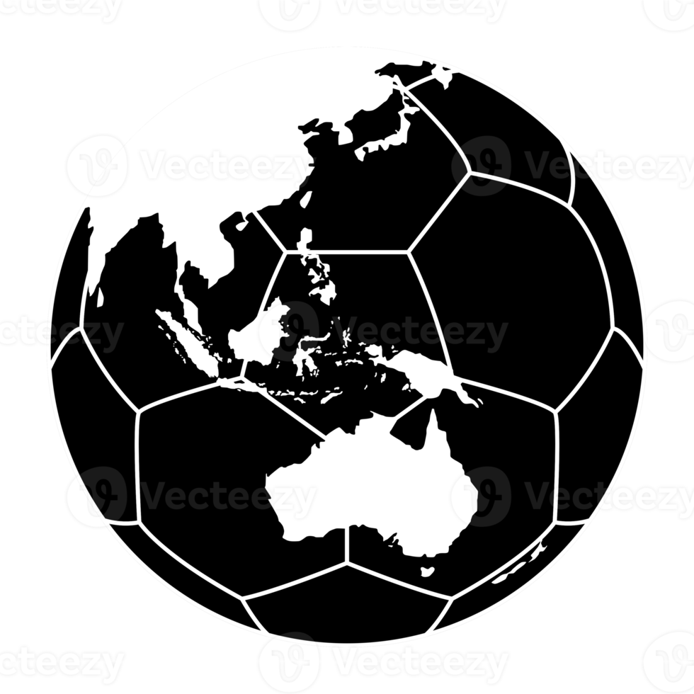 World Map on the Foot Ball Silhouette for Icon, Symbol, Pictogram, Sport News, Art Illustration, Apps, Website or Graphic Design Element. Format PNG