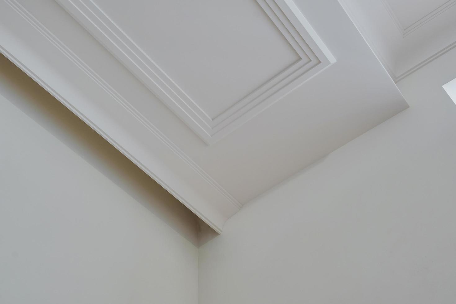 Detail of corner ceiling cornice with intricate crown molding. photo