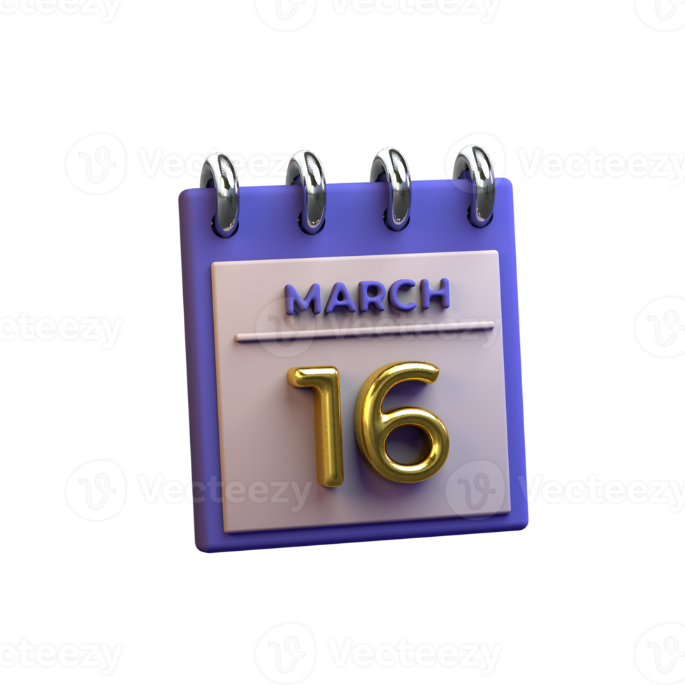 en gång i månaden kalender 16 Mars 3d tolkning png